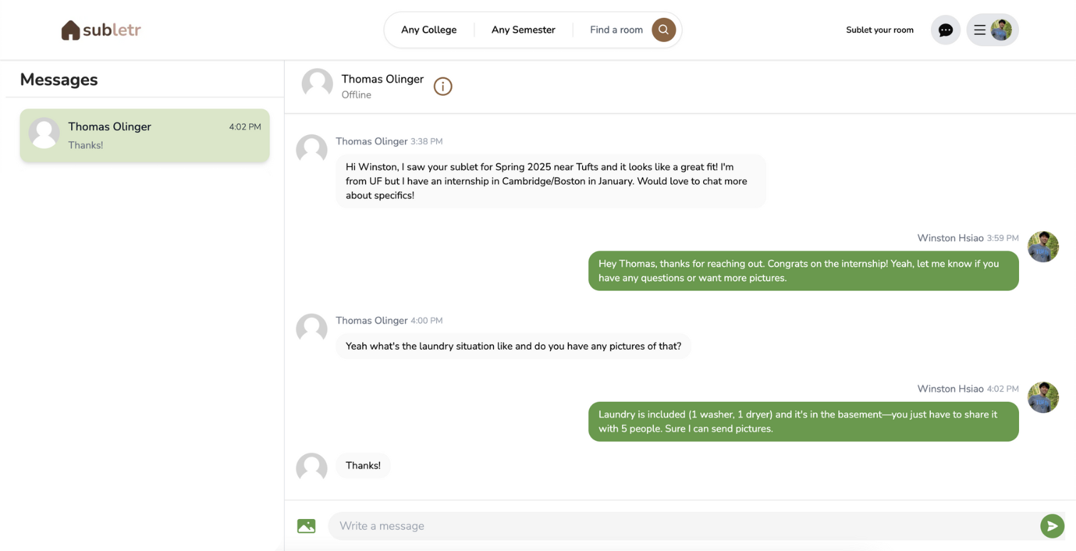 Photo: Subletr conversation demo
